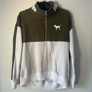 PINK Colorblock Green White Half Zip Up Sweater